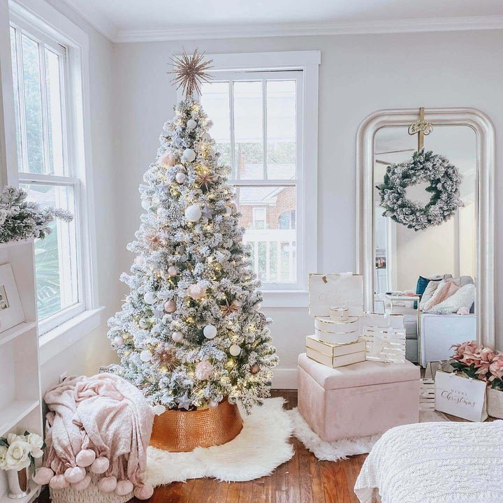 7' Prince Flock® Artificial Christmas Tree with 400 Warm White LED Lights - Image 3
