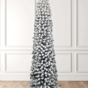 2025/09/1000308678.jpg 7' Prince Flock® Pencil Artificial Christmas Tree with 400 Warm White LED Lights